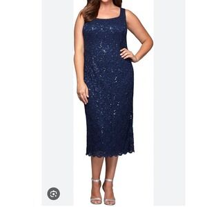 Alex‎ Evenings Vintage Shimmer Lace Formal Party Cocktail Sleeveless Navy Sz 22W